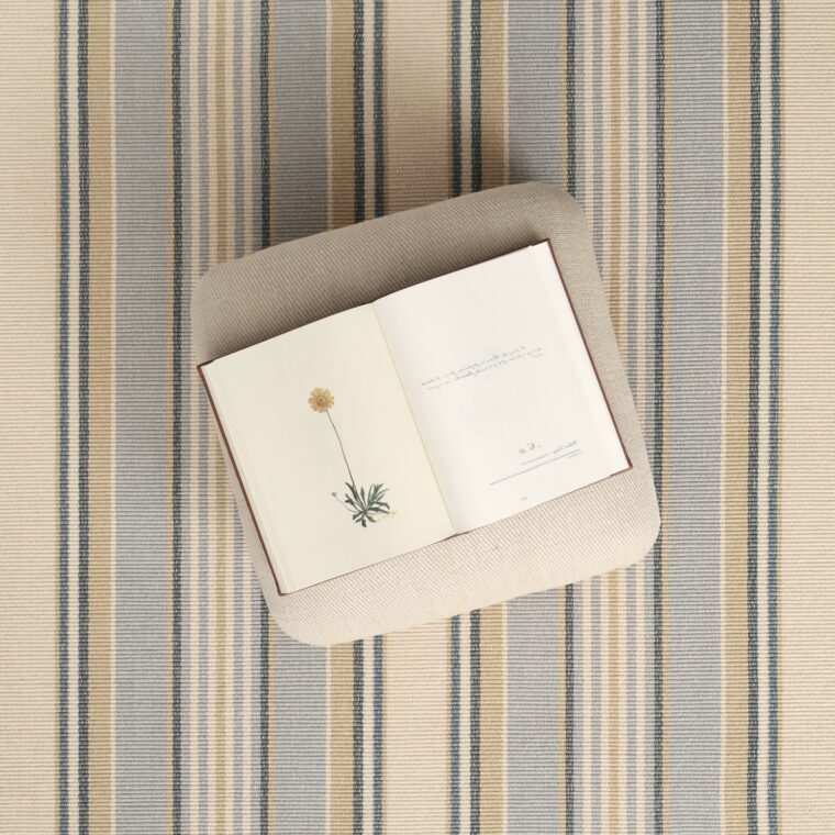 Cotton Easton Stripe Blue, Cream, Khaki Styled 12