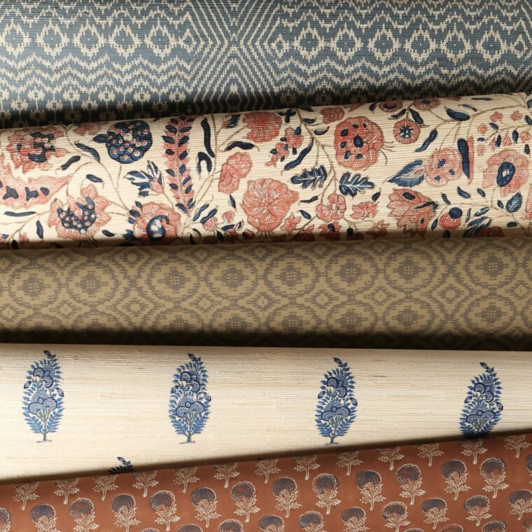 WALLPAPER Badhu, Catherine Darby, Cormandal, Overshot, Cooley's Grid (Reds and Blues)