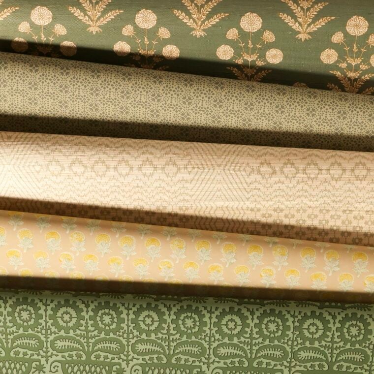 WALLPAPER Sanchi, Badhu, Cooley's Grid, Baran, Alur (Greens and Tans) 2