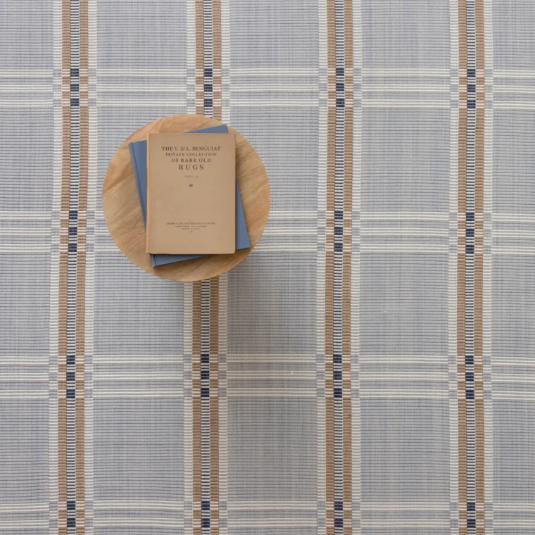 Belden Huck Grid Sky Blue, Camel, Navy Styled 1