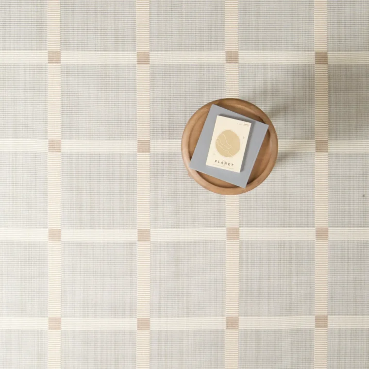 Belden Large Grid Soft Blue, Grey, Taupe Styled 8