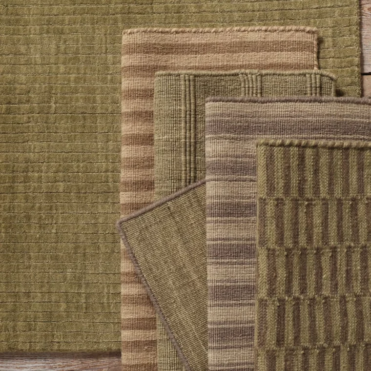 ECloth Colorstory Olive - Flatweave with Ribs, Space Dyed Stripe, Contrast Whipstitch, Cottage Stripe, Dhurrie Post, Velvet with Pinstripes 1