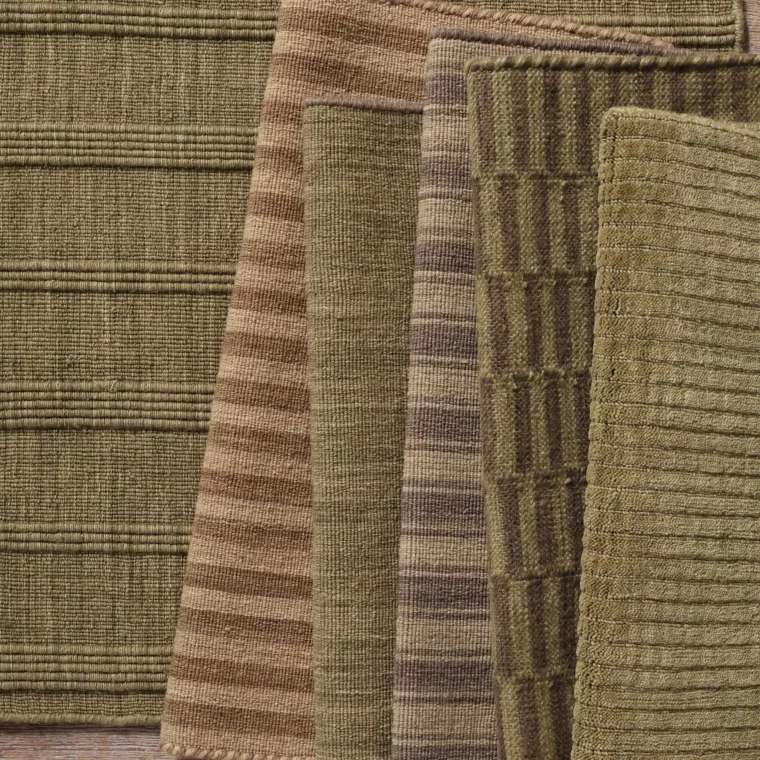 ECloth Colorstory Olive - Flatweave with Ribs, Space Dyed Stripe, Contrast Whipstitch, Cottage Stripe, Dhurrie Post, Velvet with Pinstripes