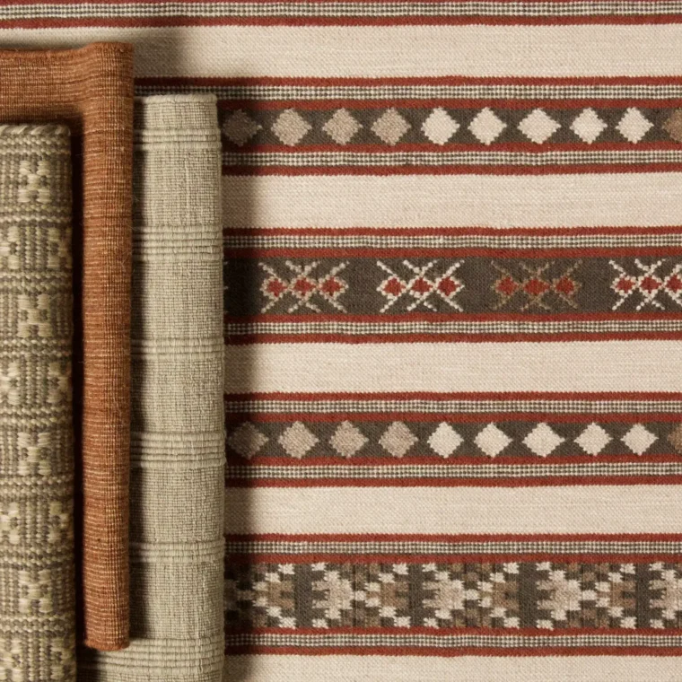 ECloth Mesa Stripe Red, Brown, Cream Styled - Tapestry, Rustic, Flatweave with Ribs 3