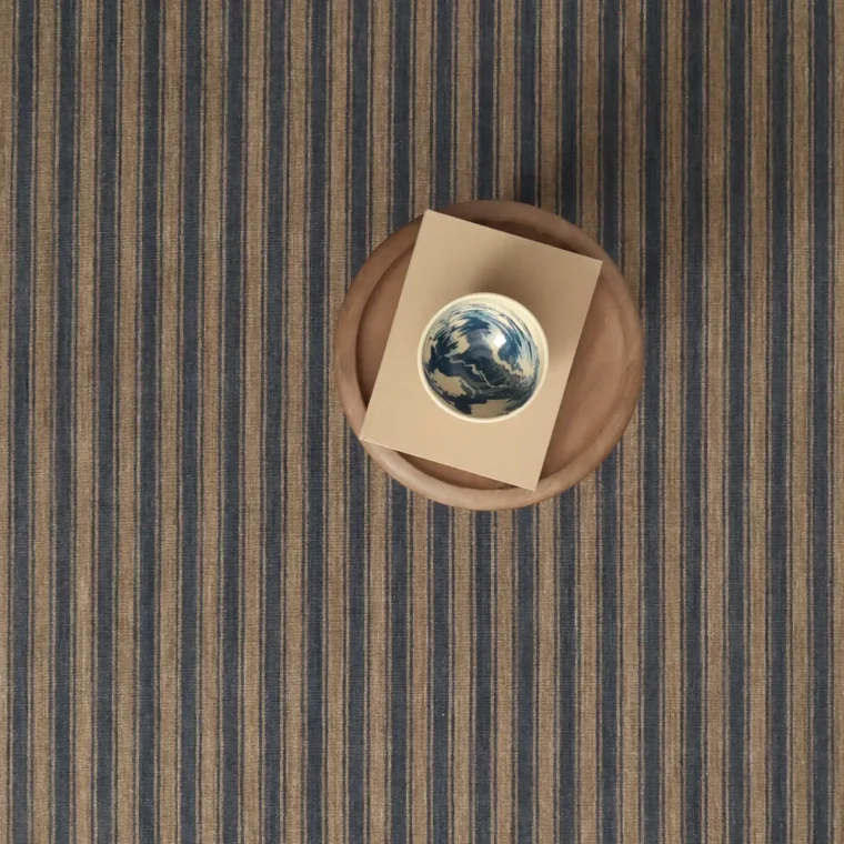 ECloth Cottage Stripe Flatweave Walnut & Morning Fog Styled 3