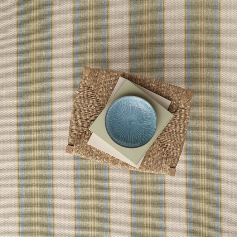 Cotton Ladders & Stripes Green, Blue Cream Styled 5