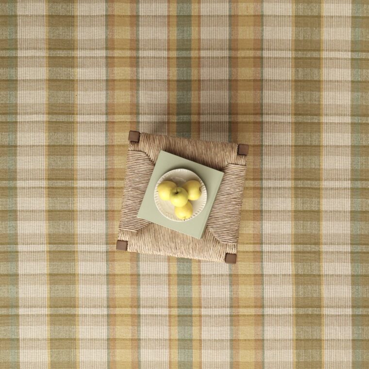 ECloth Aspen Plaid Flatweave Sage, Tan, Cream Styled 1