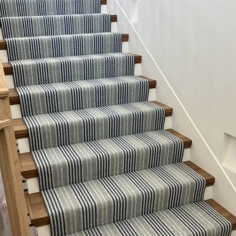 ECloth Canvas Stripe Flatweave Blue, Cream Quick Ship Stair Runner