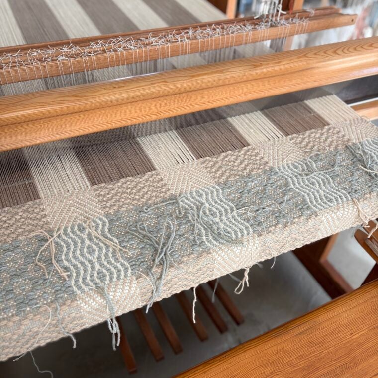 MS Ermitage Checks Blush, Blue Grey on Loom