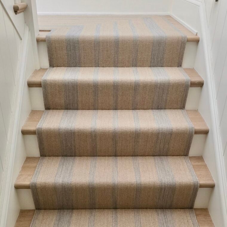 ECloth Seville Stripe Flatweave Platinum, Linen Quick Ship Stair Runner & Mitered Landing 2