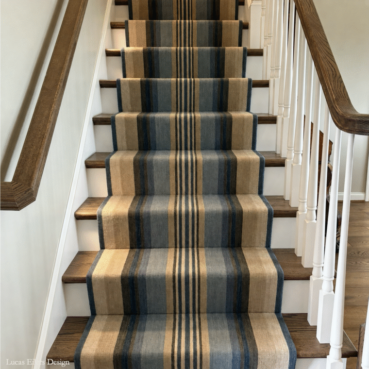 ECloth Nomad Stripe Flatweave Multi Blue, Khaki Quick Ship Stair Runner - Lucas Eilers Design with Credit
